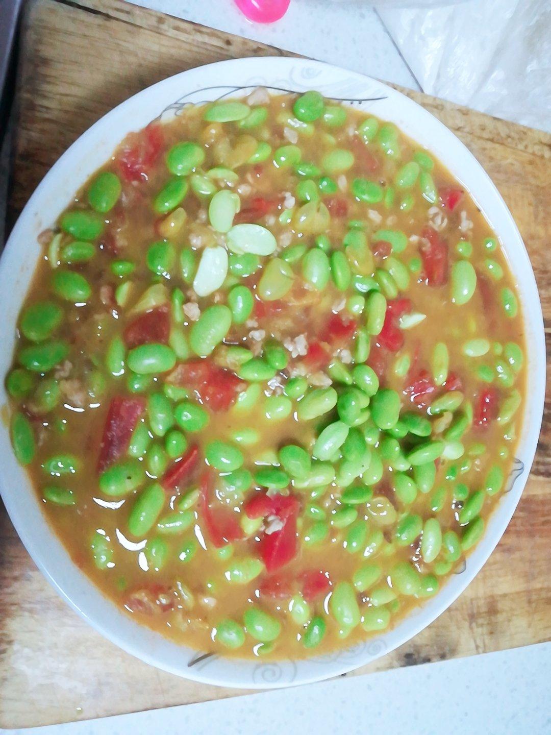 肉末番茄烧毛豆