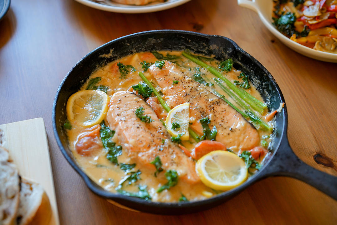 Brunch&一人食｜低卡版奶油菠菜三文鱼｜Creamy Salmon✨