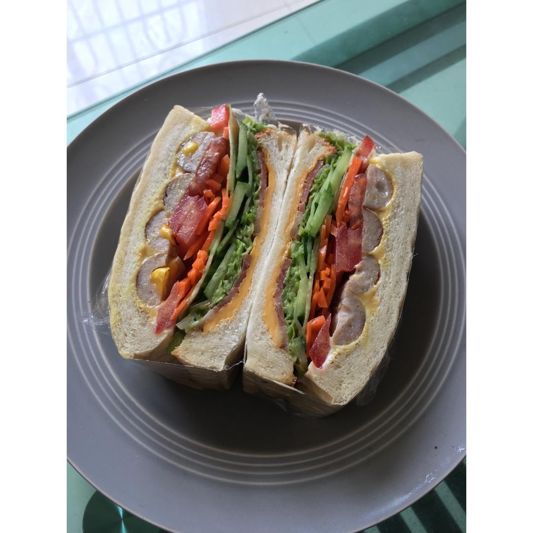 如何做超厚的沼三明治~详细tip！牛油果鸡蛋午餐肉三明治~