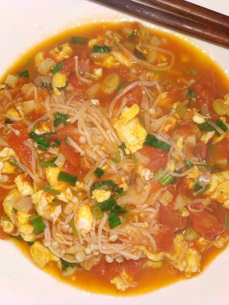 湫兮如风11111做的金针菇番茄炒蛋