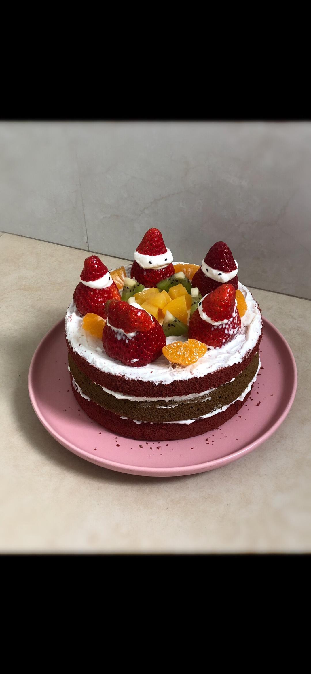 手机用户2687_8p3t做的圣诞草莓雪人 红丝绒戚风裸蛋糕
