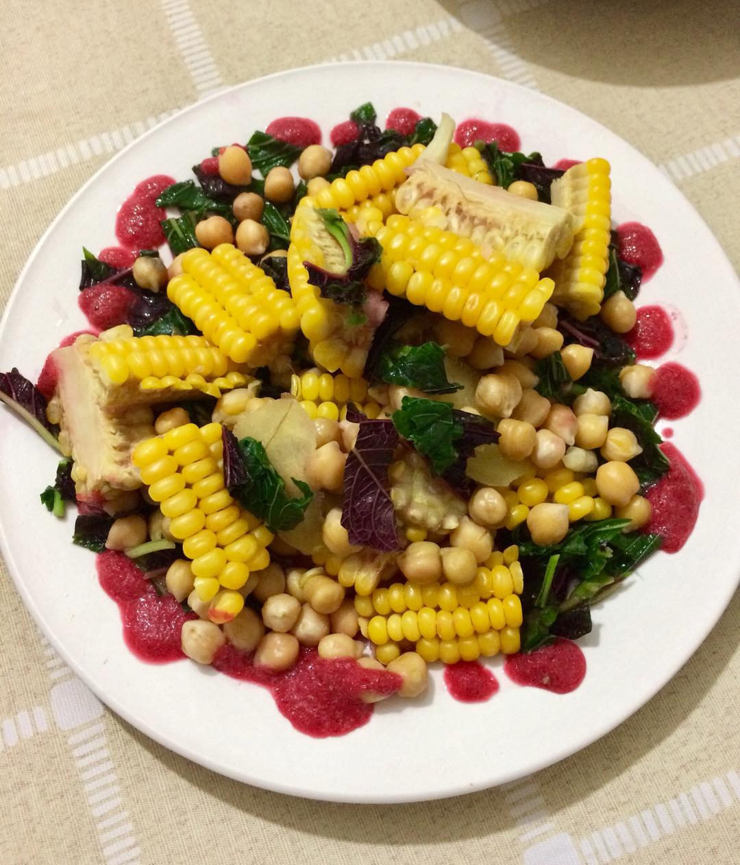 简单一人食～鹰嘴豆烧鲜玉米块的做法