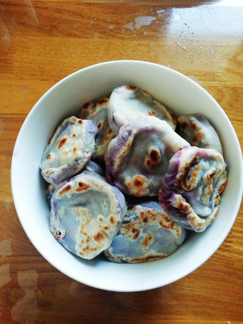 🔆低卡小甜点～无油无糖的饺子皮紫薯饼