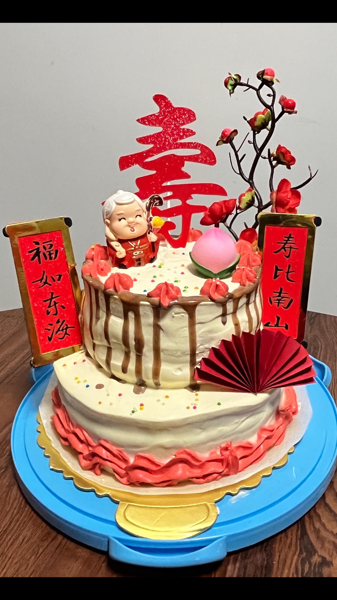 双层戚风水果蛋糕打桩