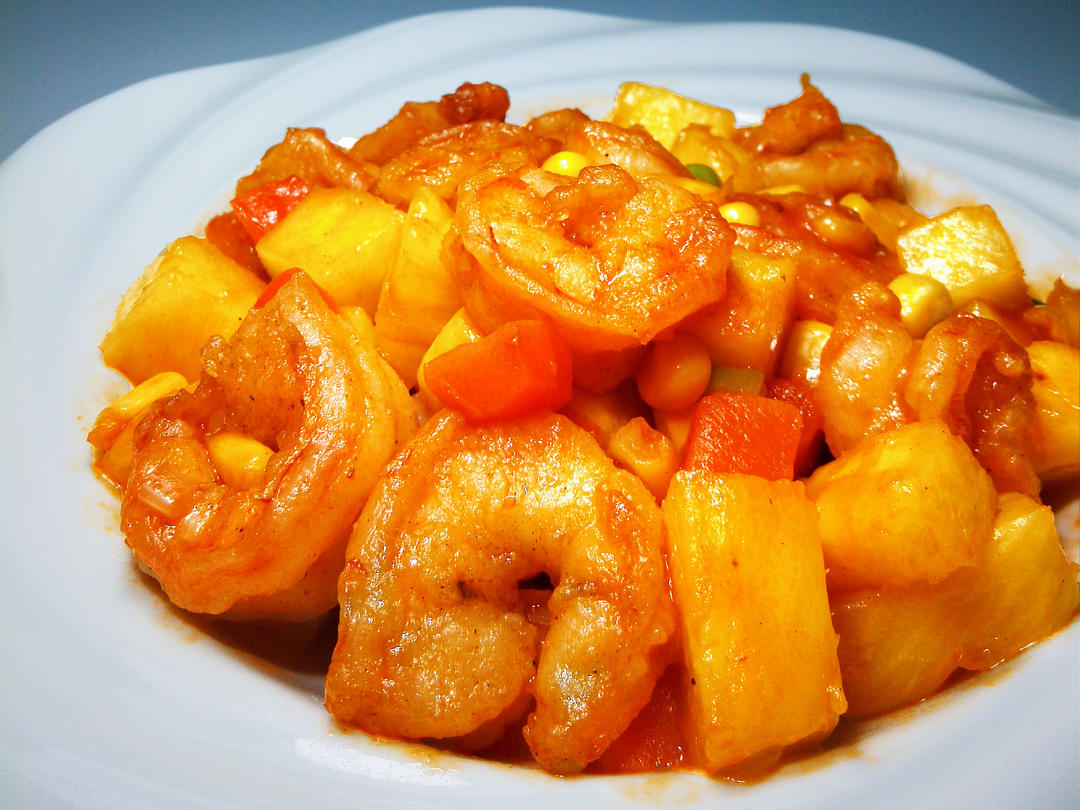 菠萝虾球的做法