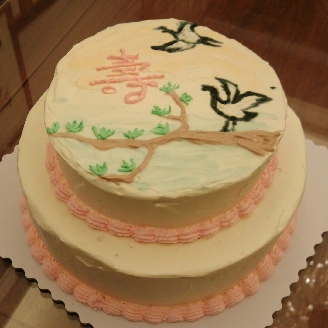 松鹤祝贺寿辰奶油生日蛋糕