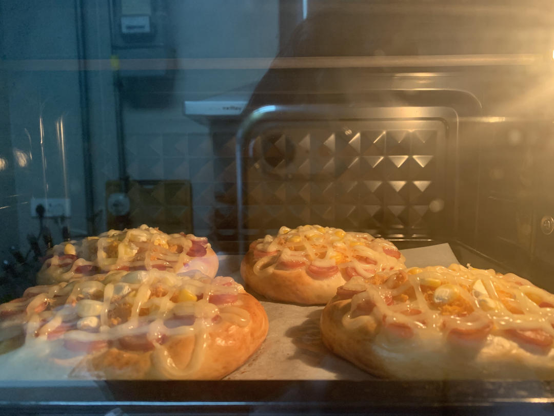 🍕快手简单｜一次发酵｜可可爱爱火腿披萨小面包｜学生早餐