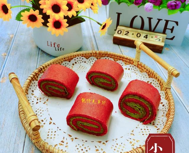 抹茶红曲撞色双层蛋糕卷🏮(大红大绿中国年)的做法