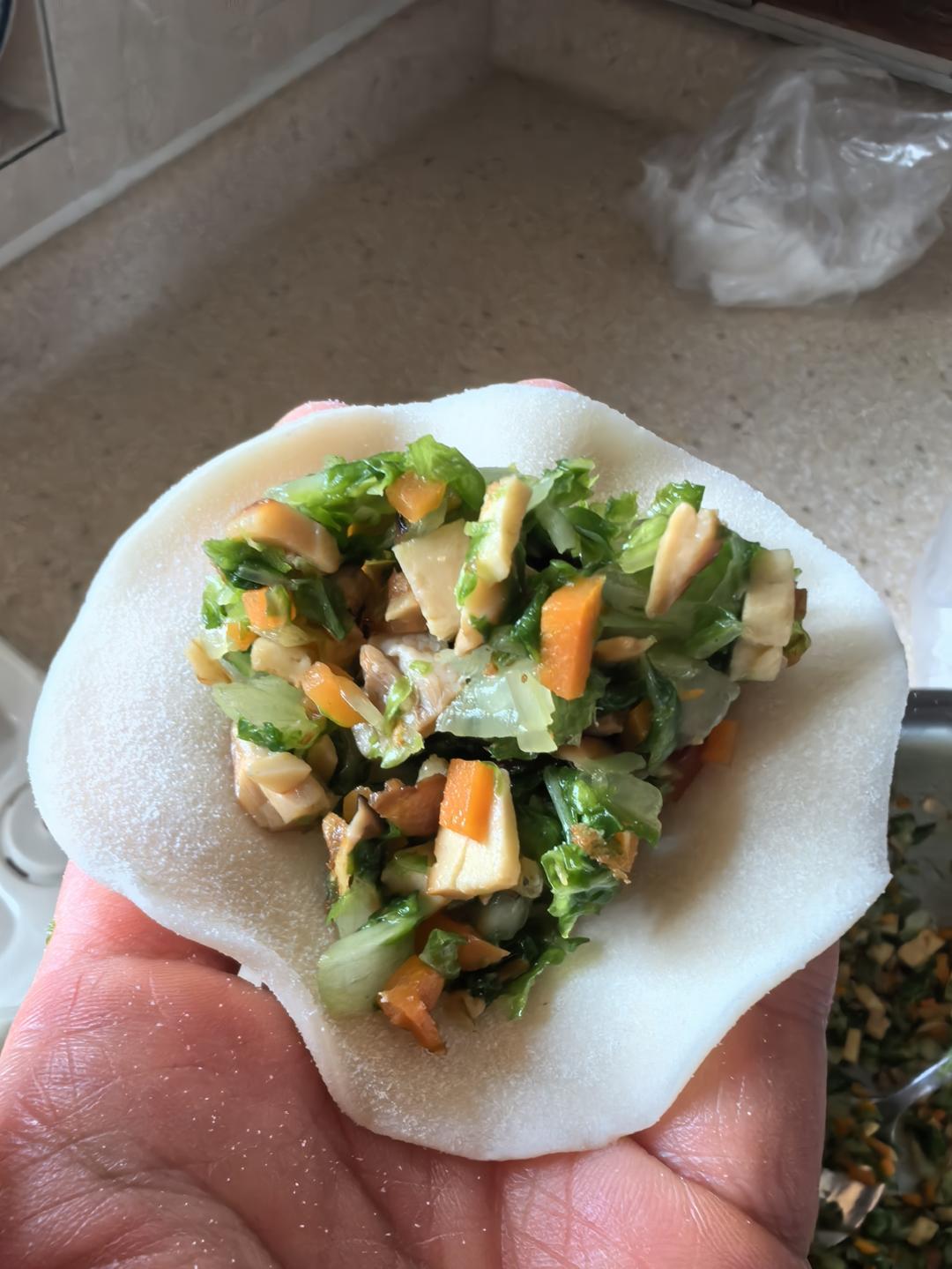 素馅之三—杭白菜豆干虎掌菌胡萝卜