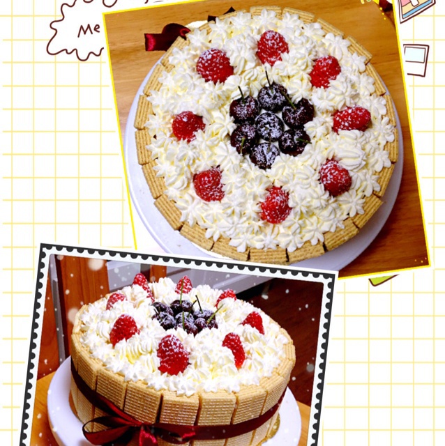 生日蛋糕教程【威化饼干围边】