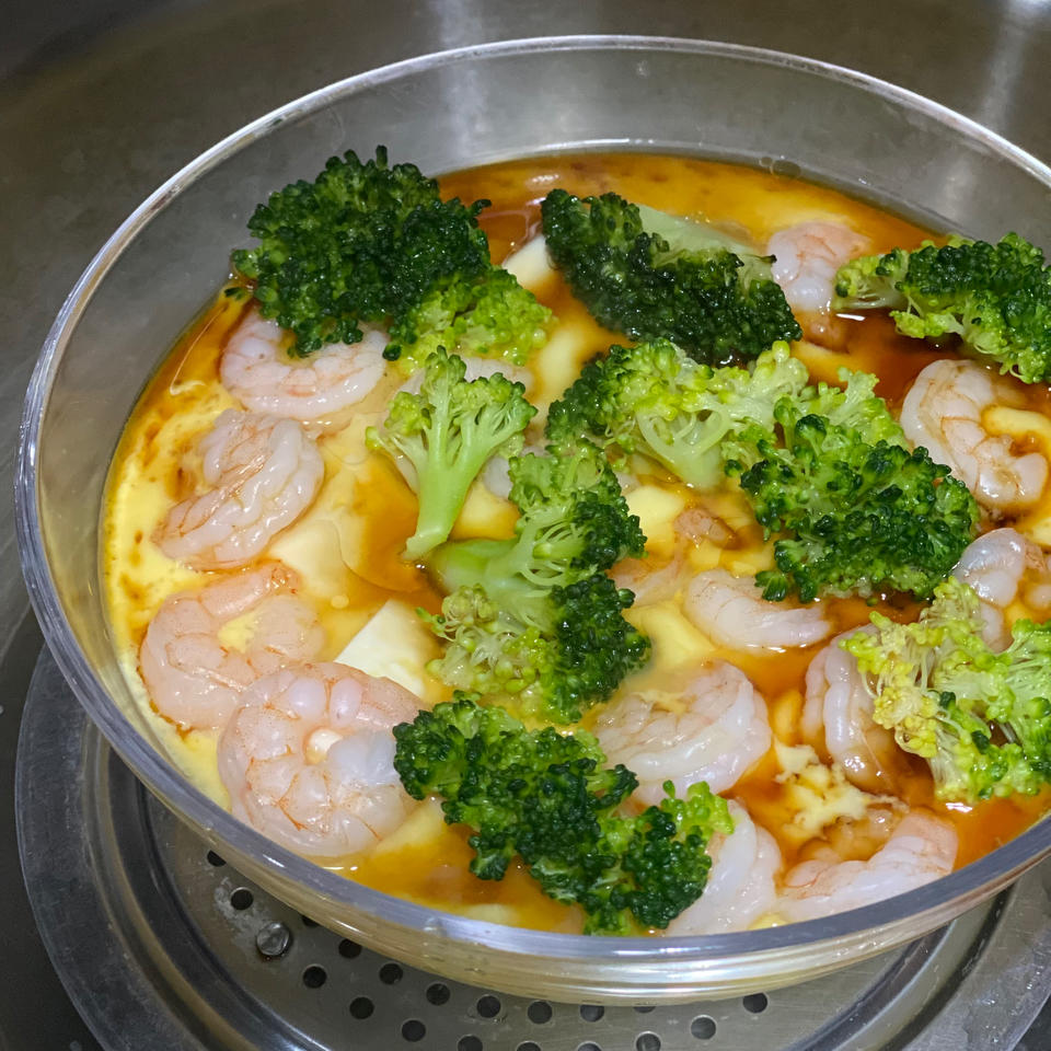 虾仁豆腐蒸水蛋