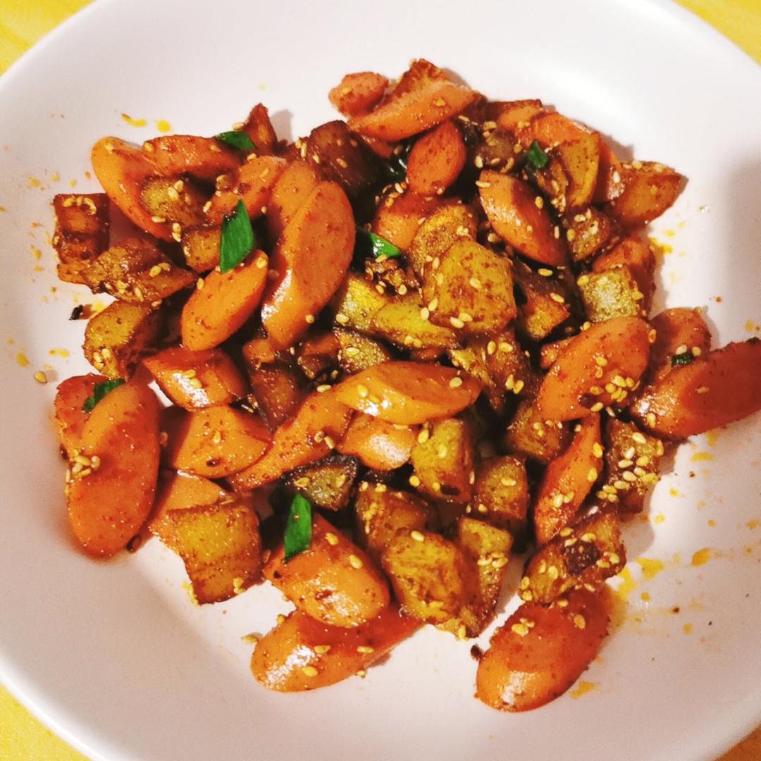 孜然土豆火腿肠 香辣过瘾还便宜！