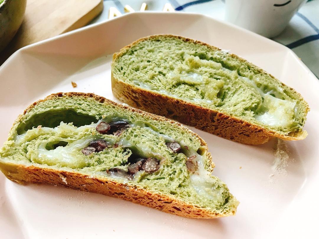 烘焙地球村——小清新抹茶红豆麻薯软欧包