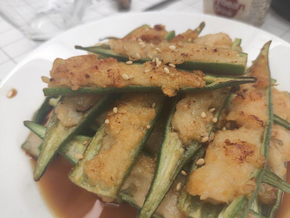 虾滑酿秋葵『鲜嫩减脂菜』秋葵酿虾滑 虾酿秋葵