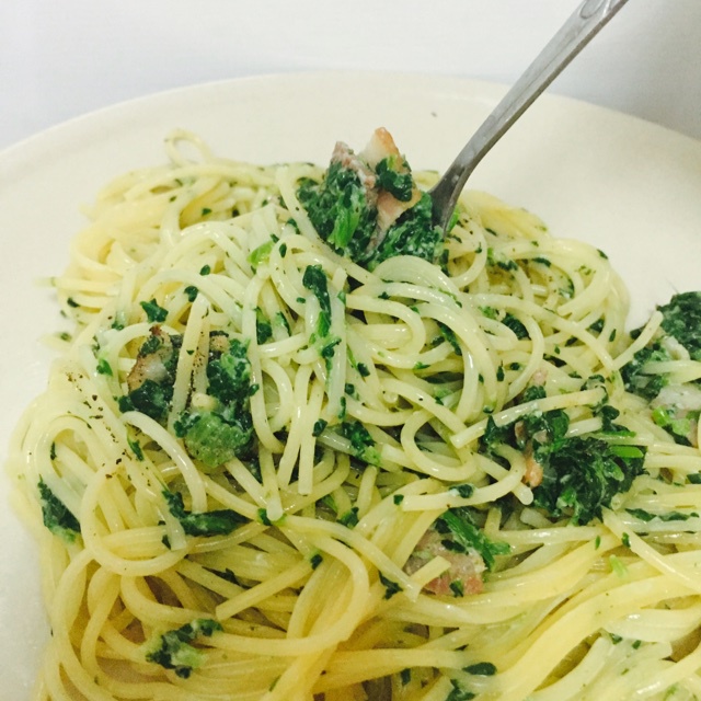 家常简版菠菜培根意面