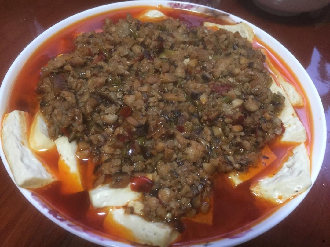 香辣肉末蒸豆腐