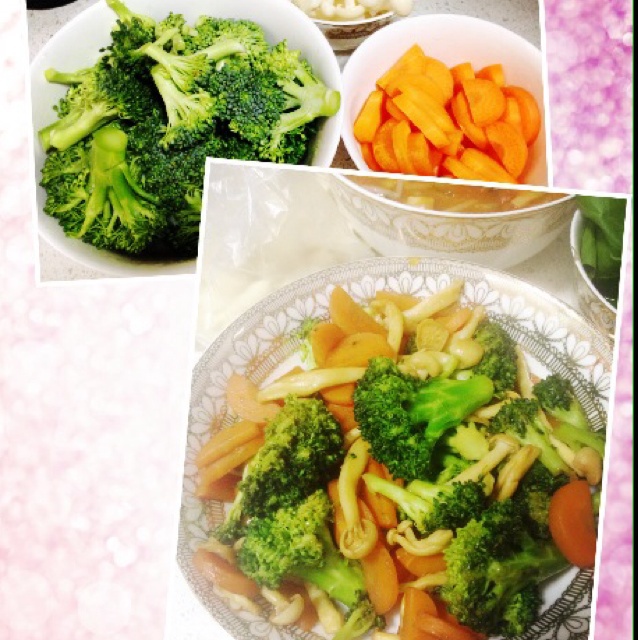 素炒蘑菇西兰花红萝卜