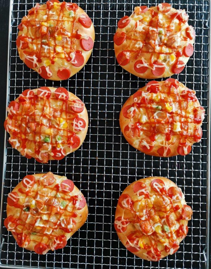 🍕快手简单｜一次发酵｜可可爱爱火腿披萨小面包｜学生早餐