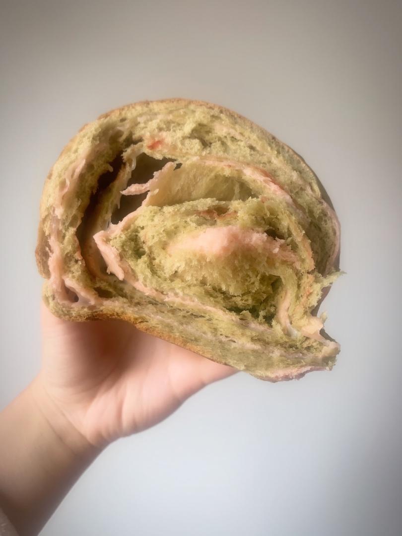 抹茶麻薯红豆软欧包