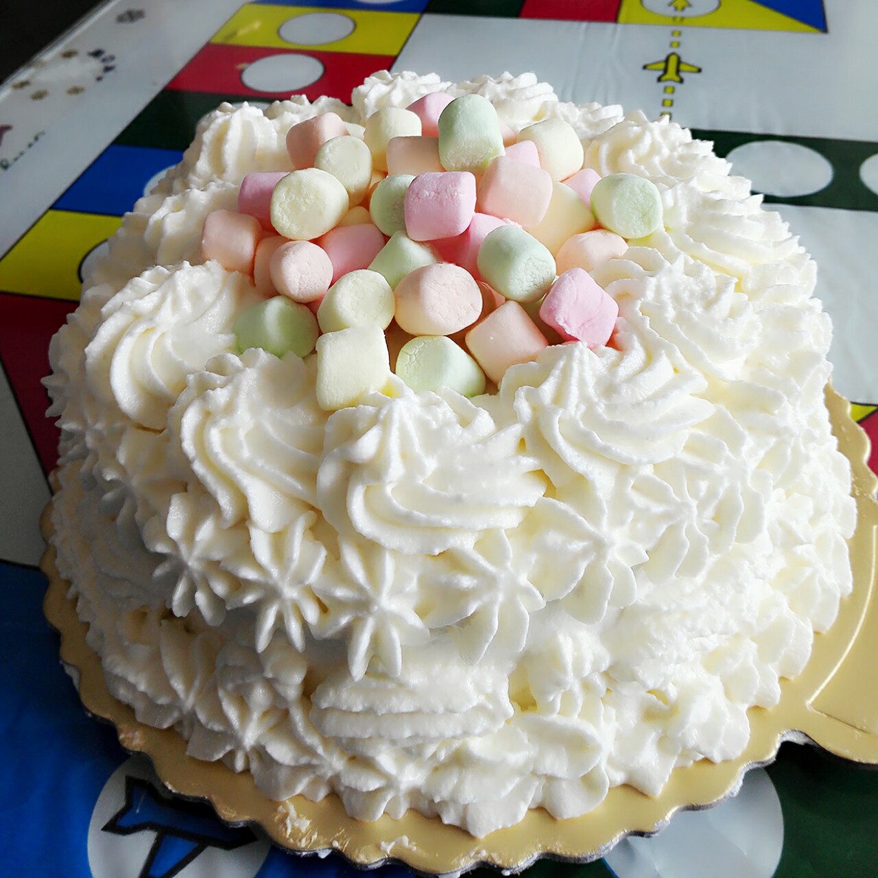 棉花糖蛋糕老公生日做的蛋糕～2015-10-2040小 月半 钕子棉花糖蛋糕