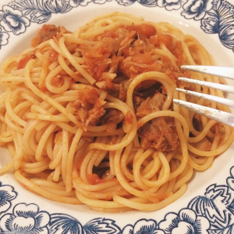 #100 Pasta#spaghetti al tonno 吞拿鱼番茄意面的做法