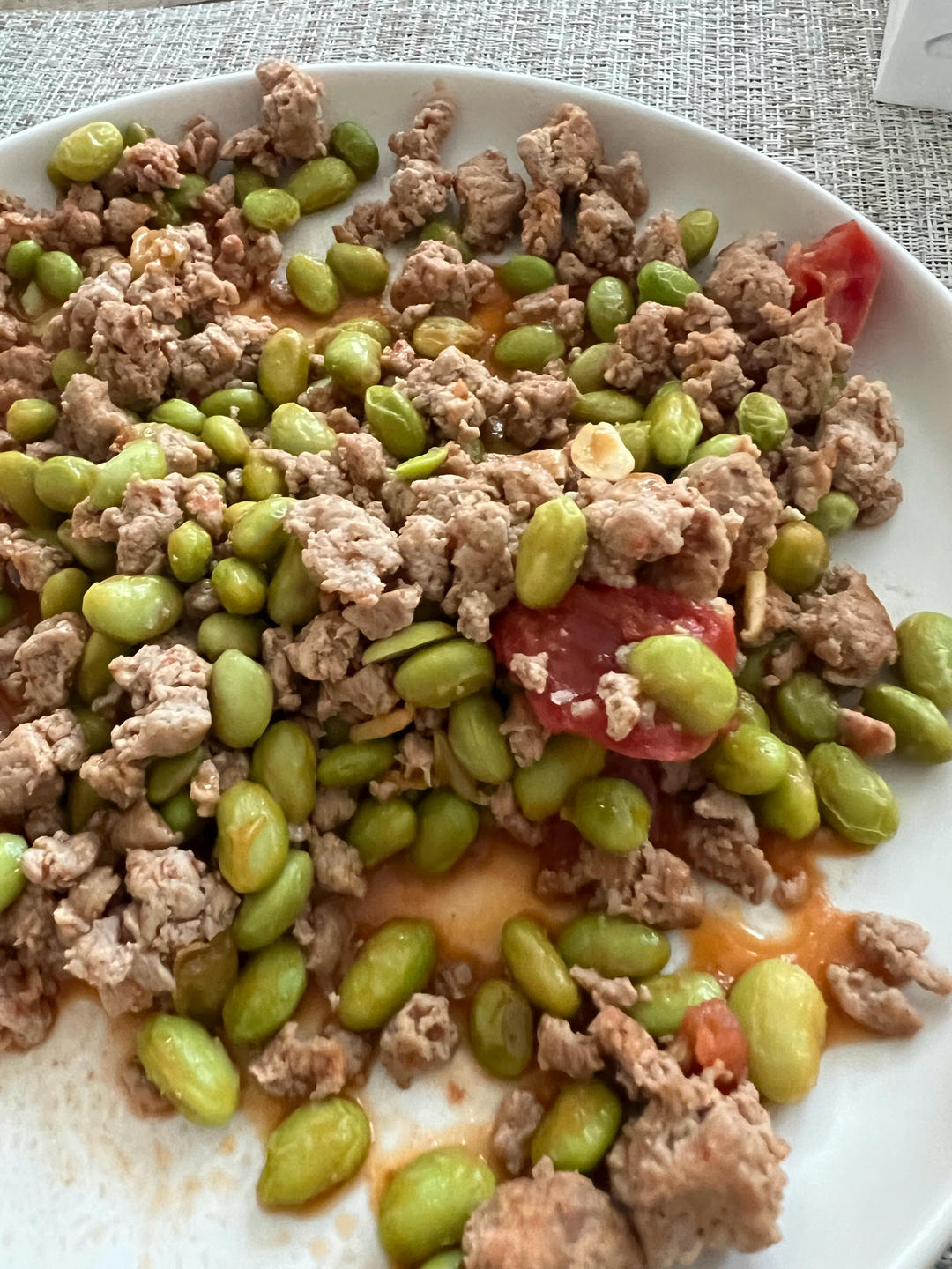 肉末番茄烧毛豆