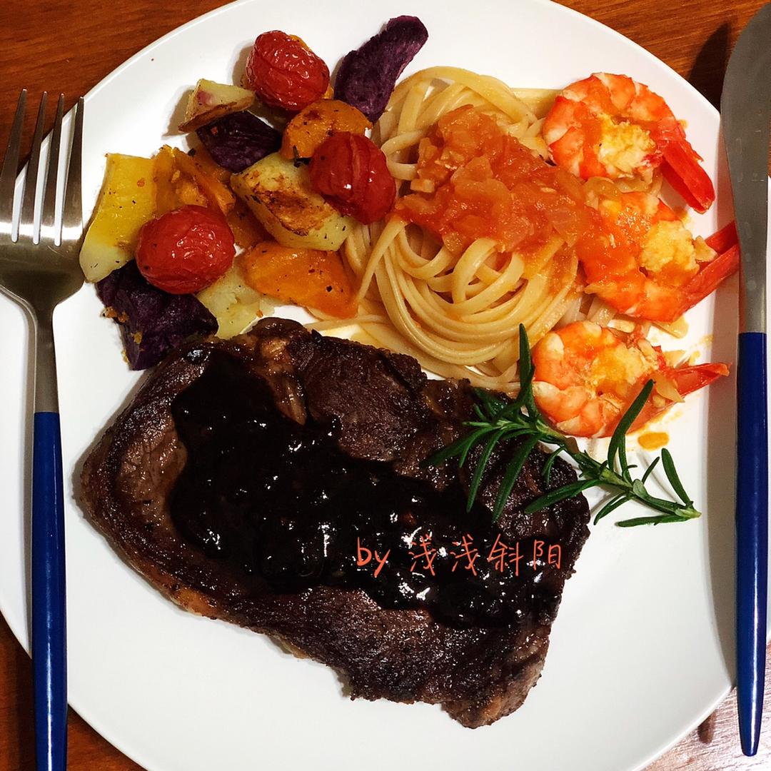 简单易上手的家庭美味大餐——牛排意面套餐