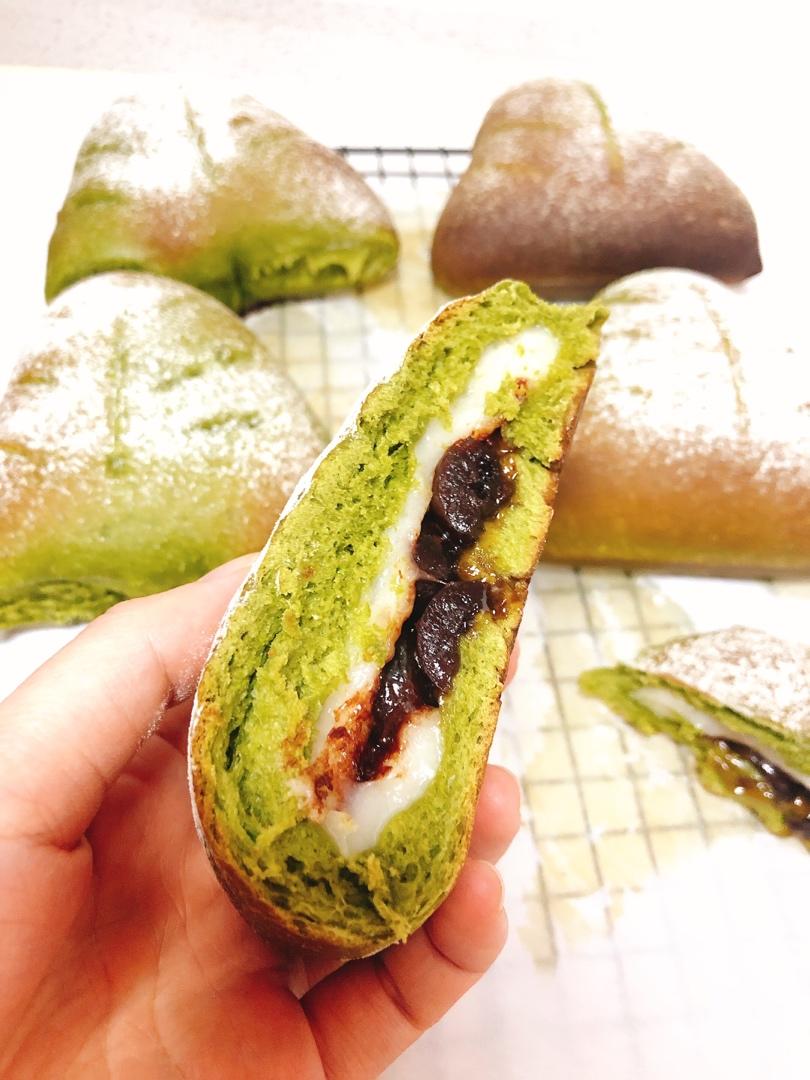 抹茶麻薯红豆软欧包