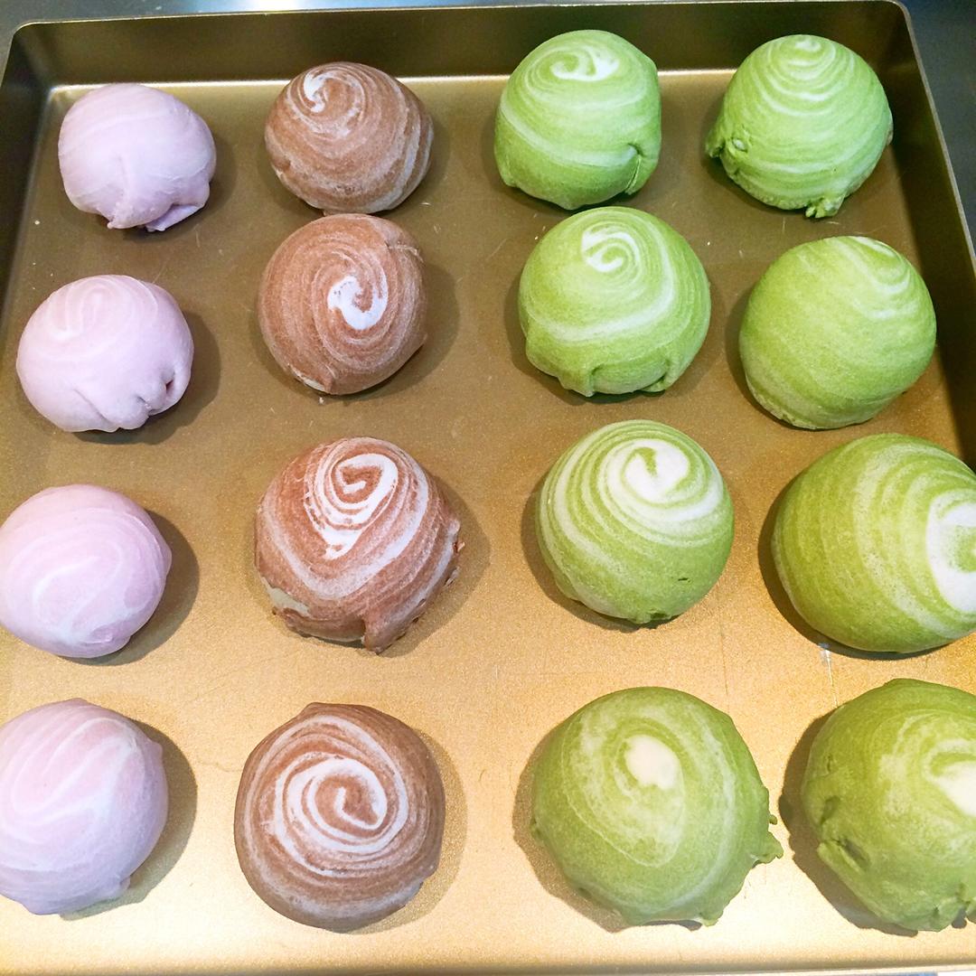 蛋黄酥~紫薯、抹茶、原味~花好月圆，中秋快乐~内附一次做六色蛋黄酥方法~