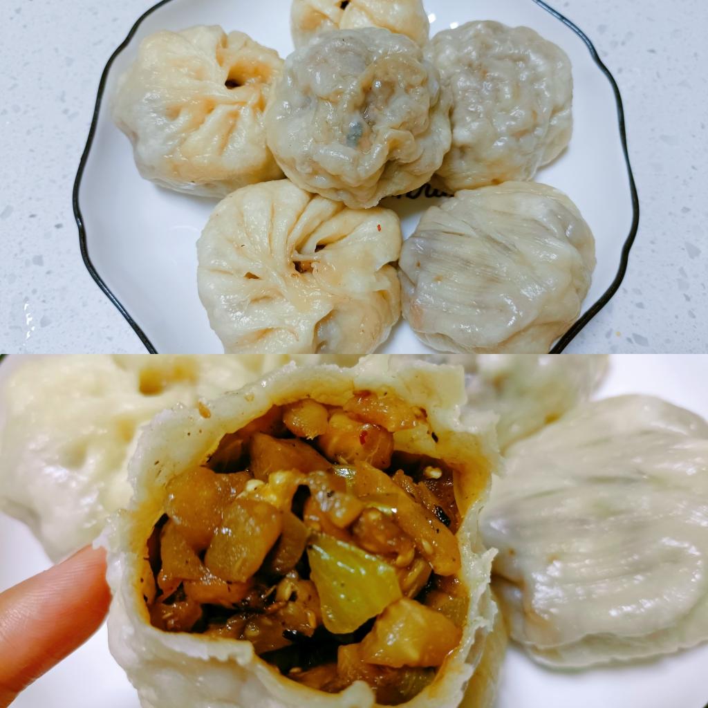 薄皮馅足的茄子辣椒包的做法