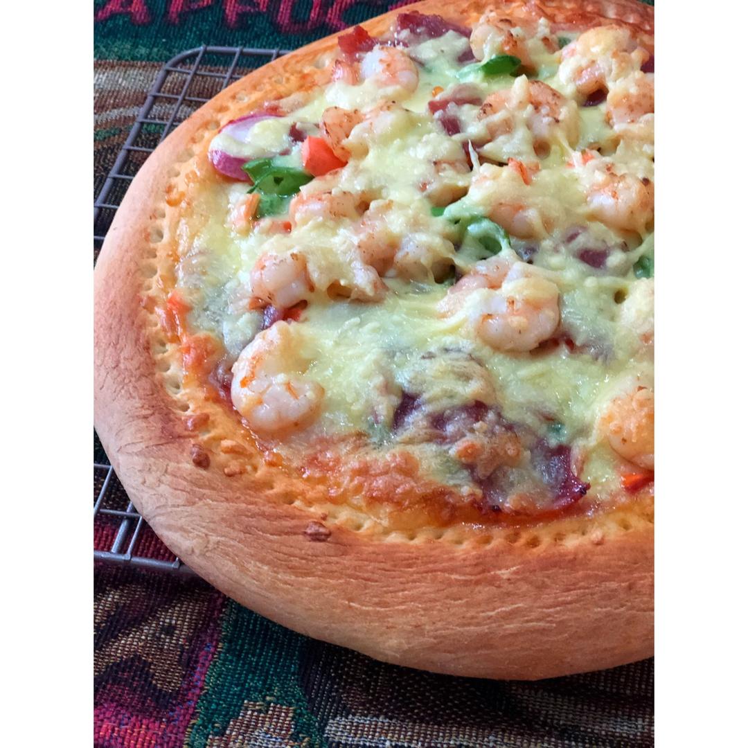 好吃的虾仁培根pizza