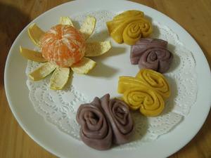 南瓜 紫薯 蝴蝶花卷的做法 步骤6