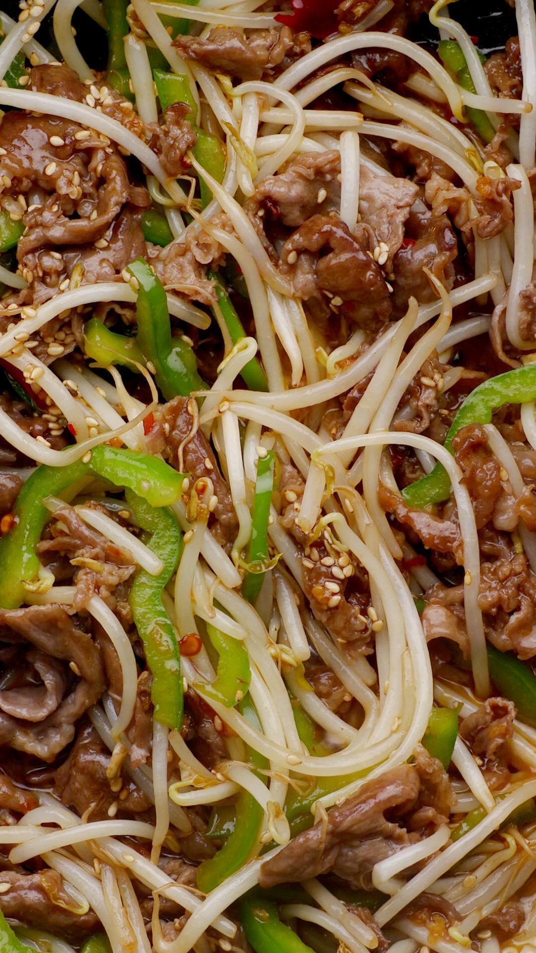 青椒豆芽炒肥牛的做法