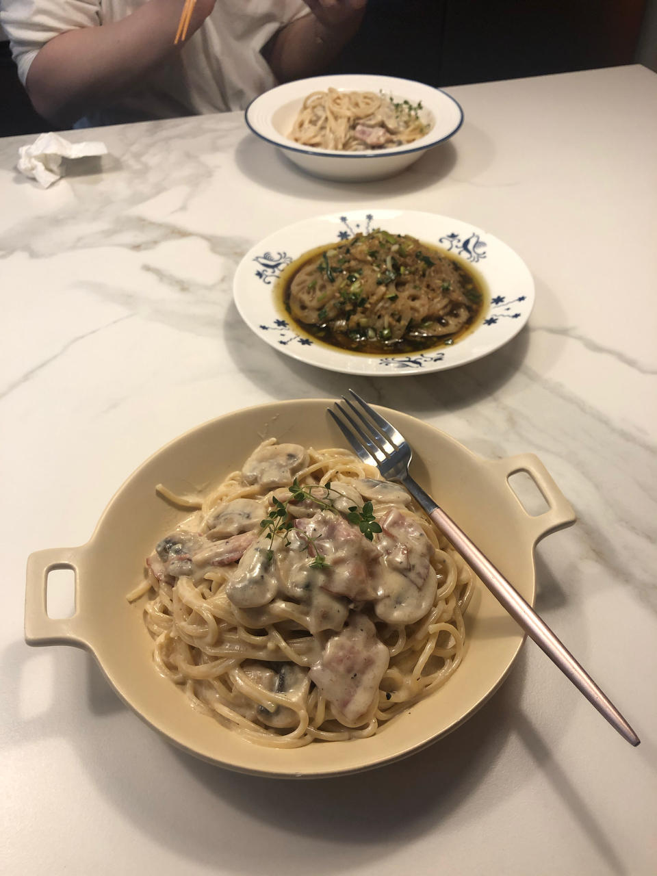 白汁蘑菇培根意粉
