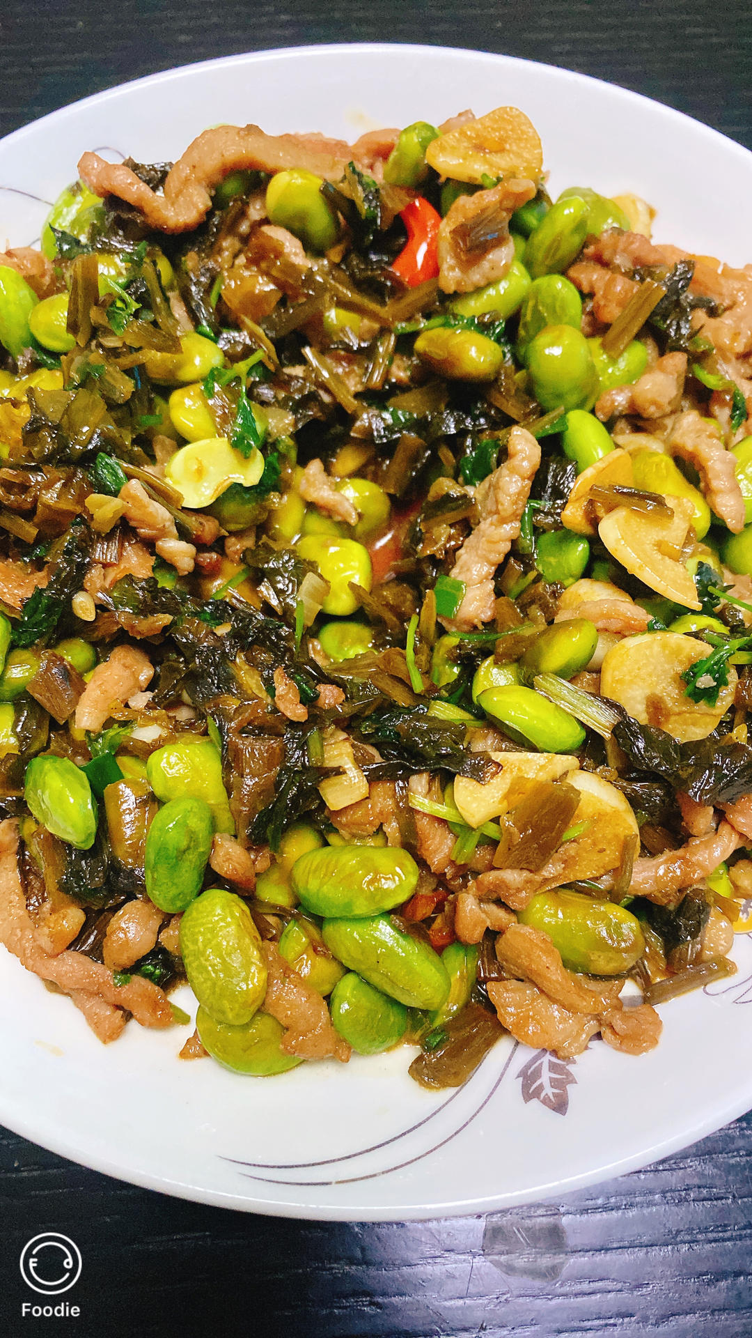 雪菜毛豆米炒肉絲