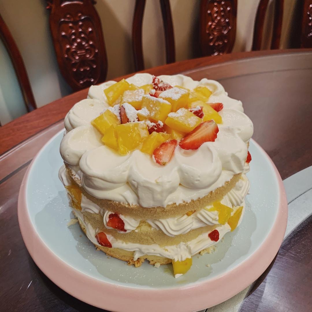 不会抹奶油也可以做的水果裸蛋糕～