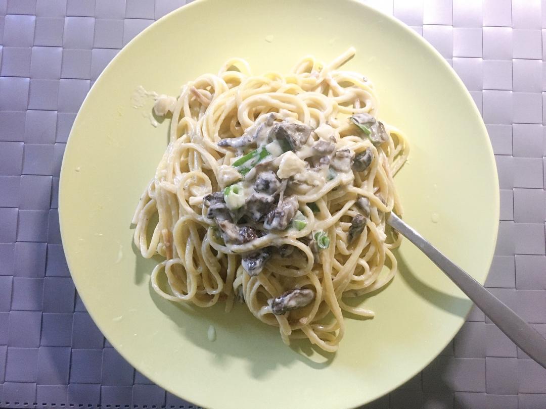 白蘑菇奶油培根意面