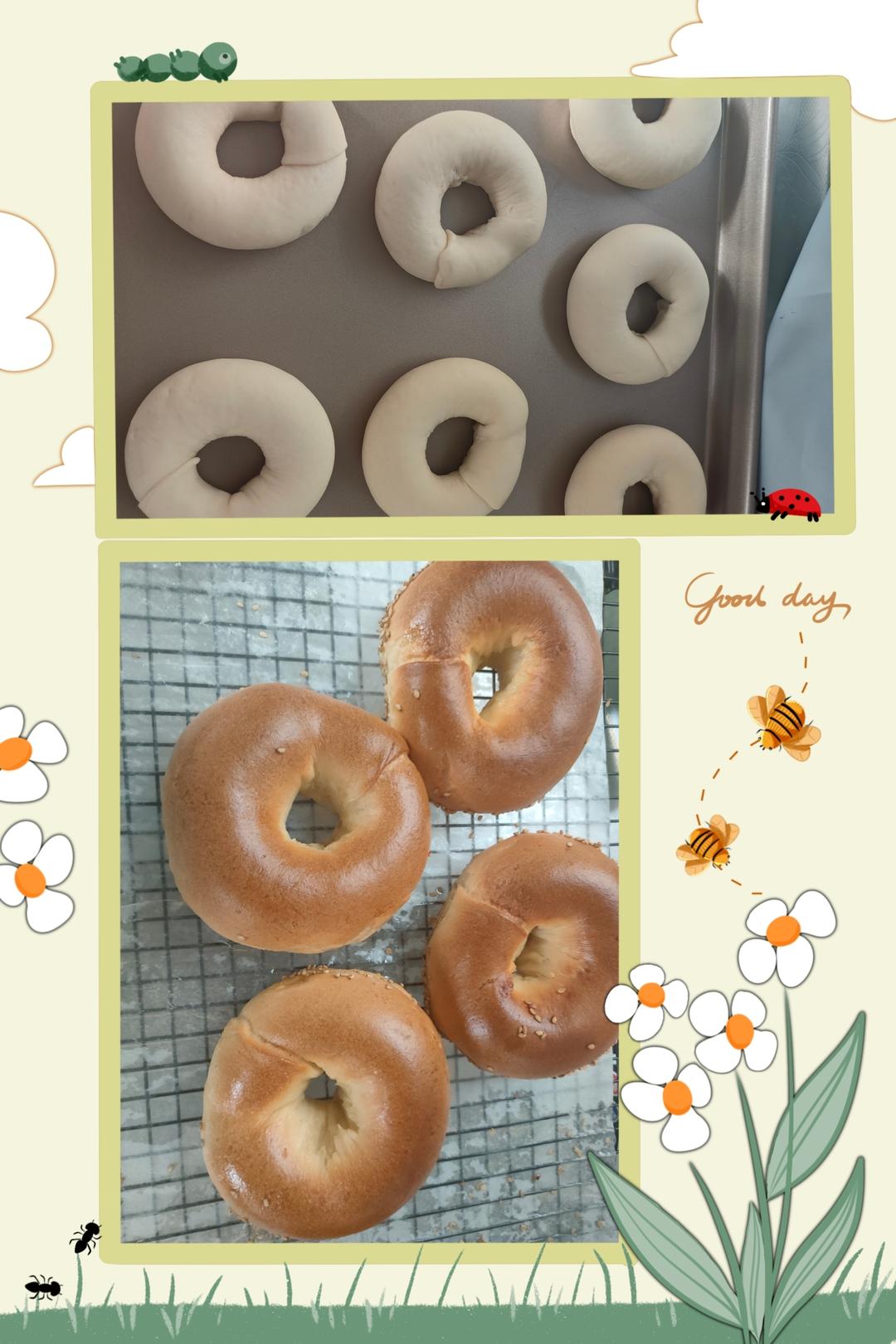 奶盐芝麻贝果🥯超香der～超快手～发酵时间短～超好吃😋