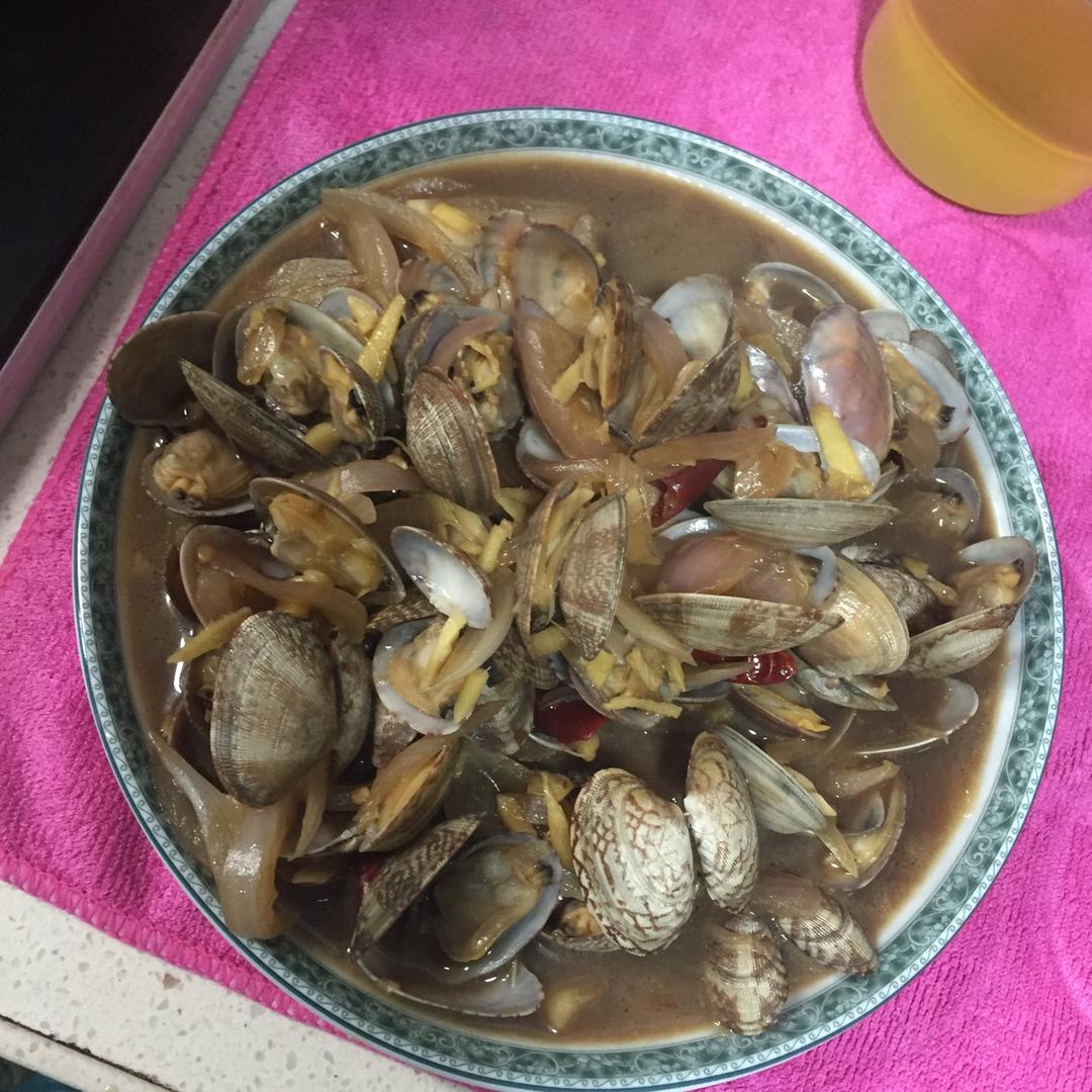 葱炒花蛤