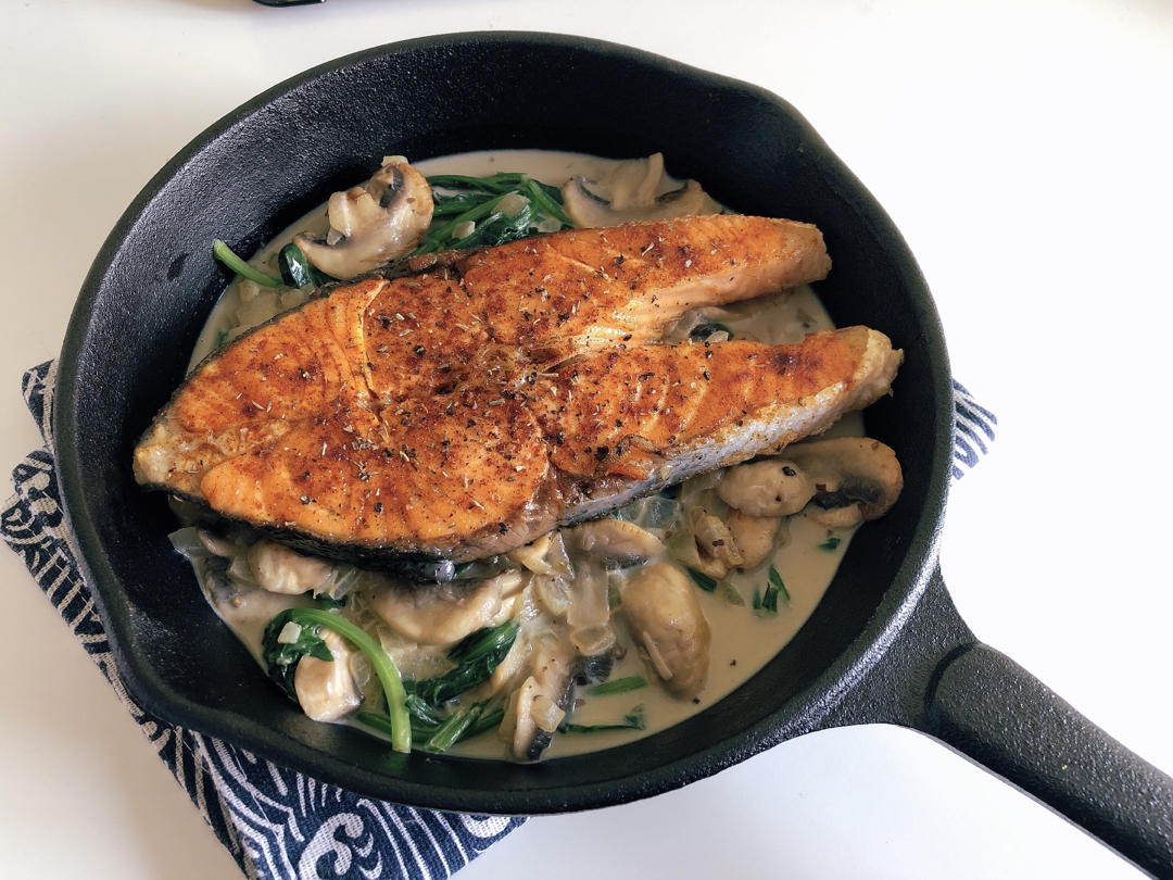 Brunch&一人食｜低卡版奶油菠菜三文鱼｜Creamy Salmon✨