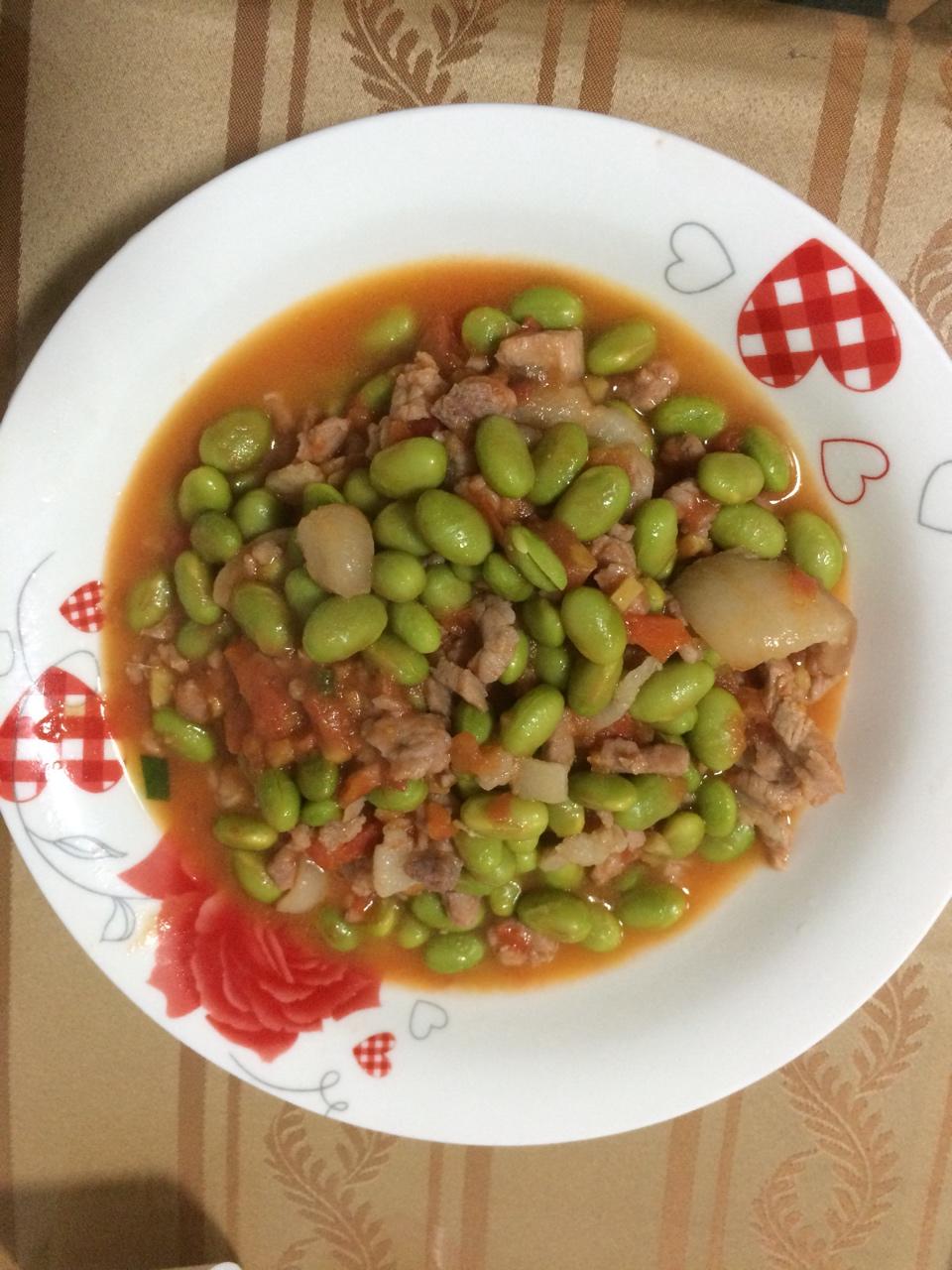 肉末番茄烧毛豆