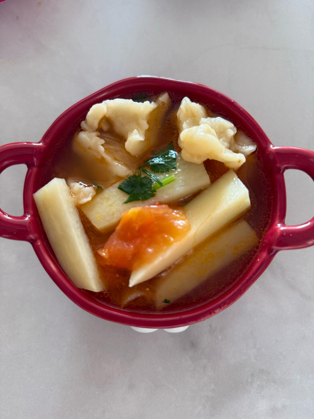 西红柿土豆条疙瘩汤