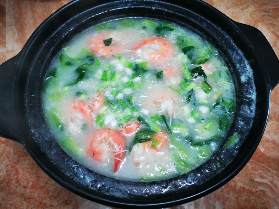砂锅青菜虾粥的做法 步骤7