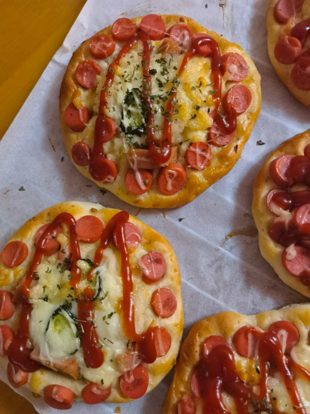 🍕快手简单｜一次发酵｜可可爱爱火腿披萨小面包｜学生早餐
