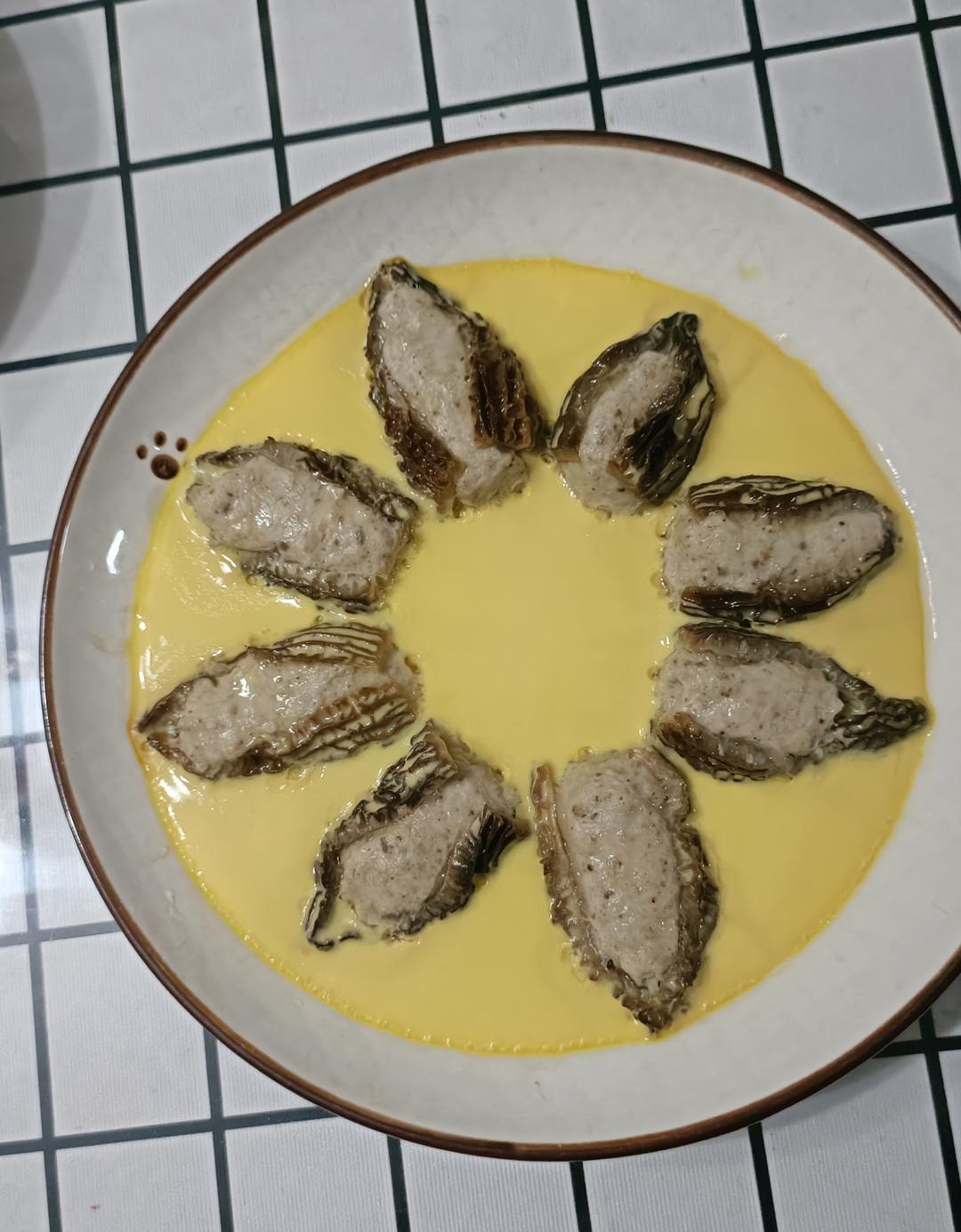 虾滑羊肚菌蒸蛋