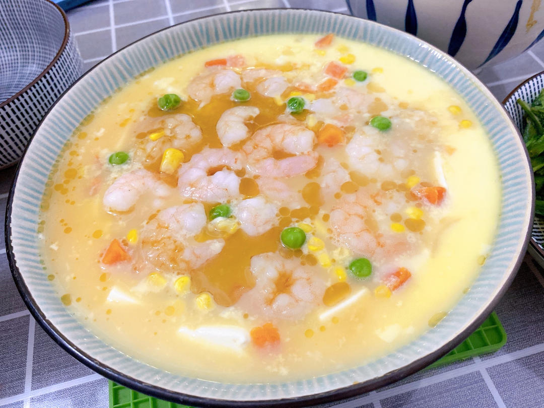 虾仁豆腐蒸水蛋
