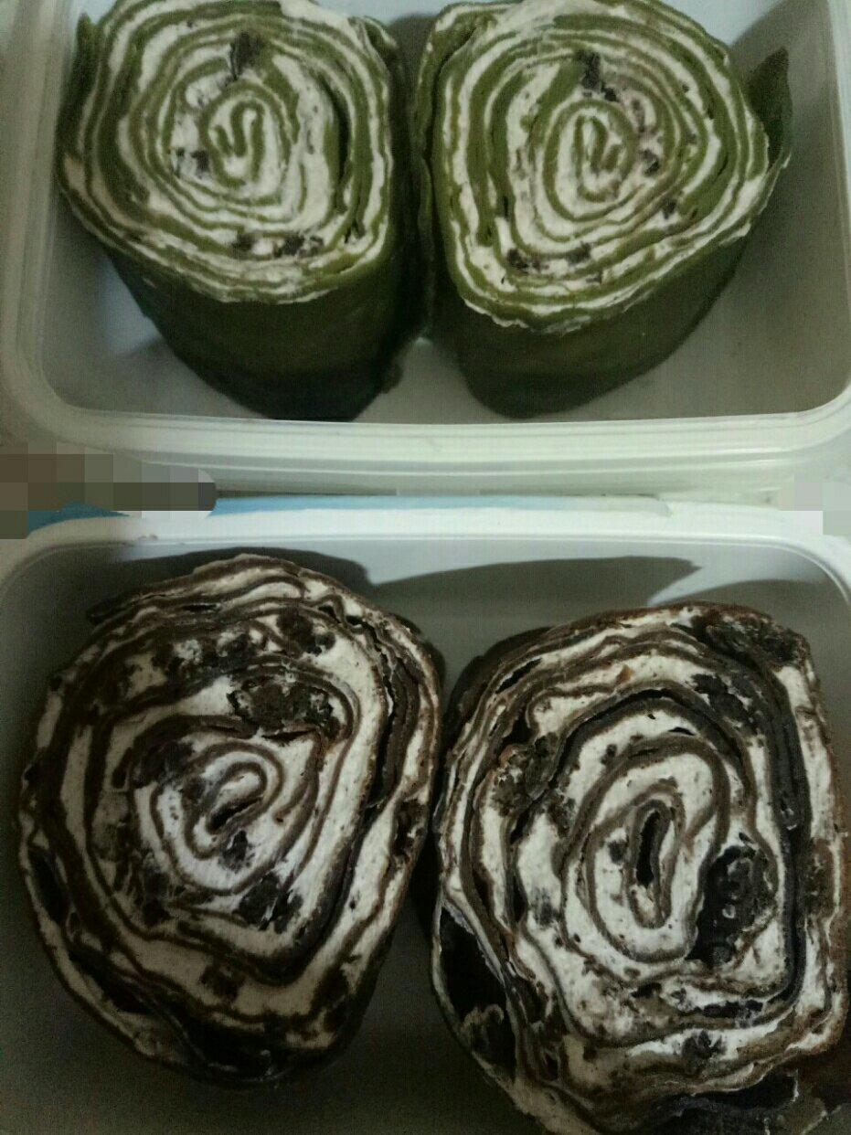 千层毛巾卷，原味、抹茶、巧克力三种口味