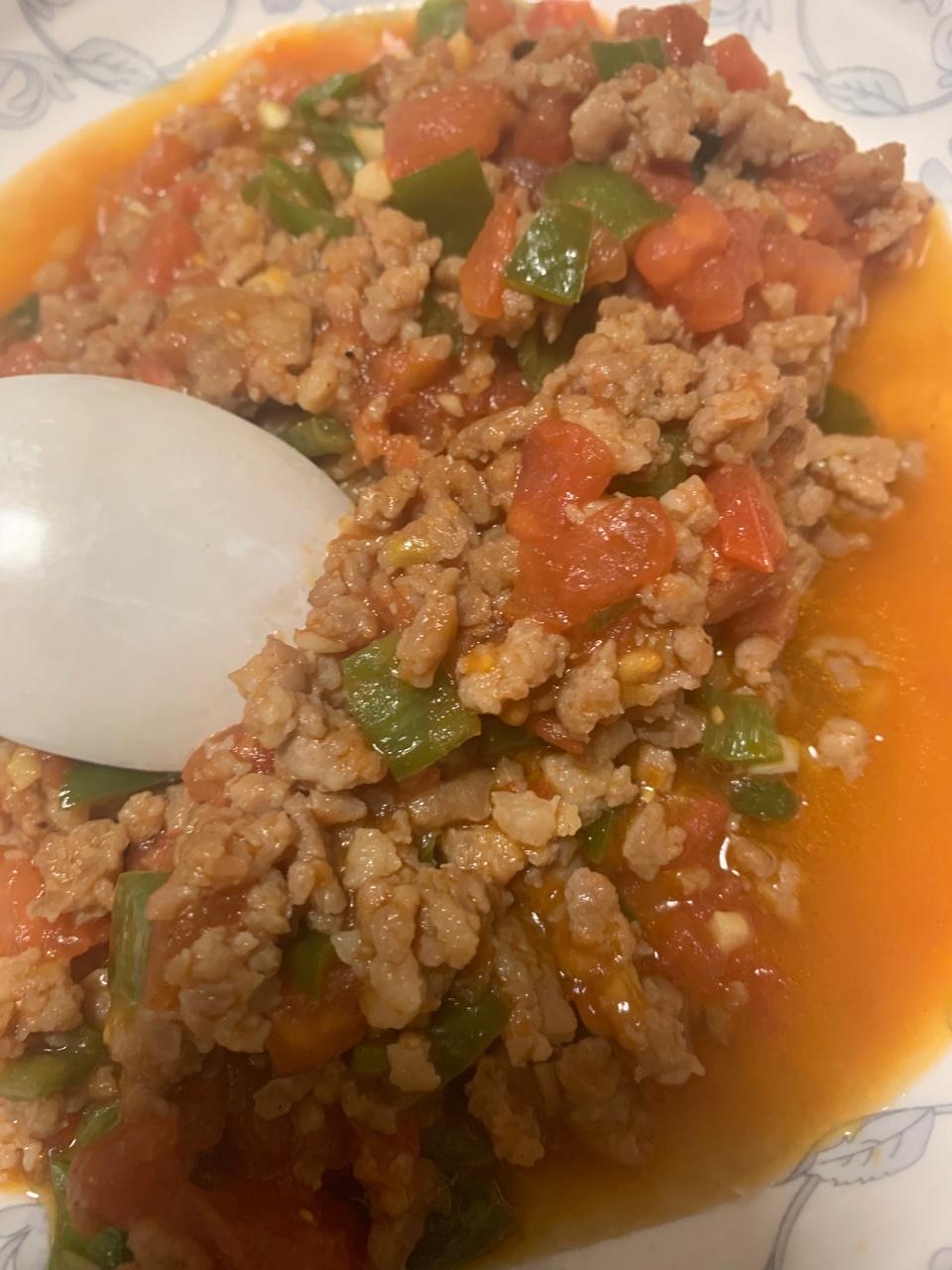 番茄青椒炒肉沫