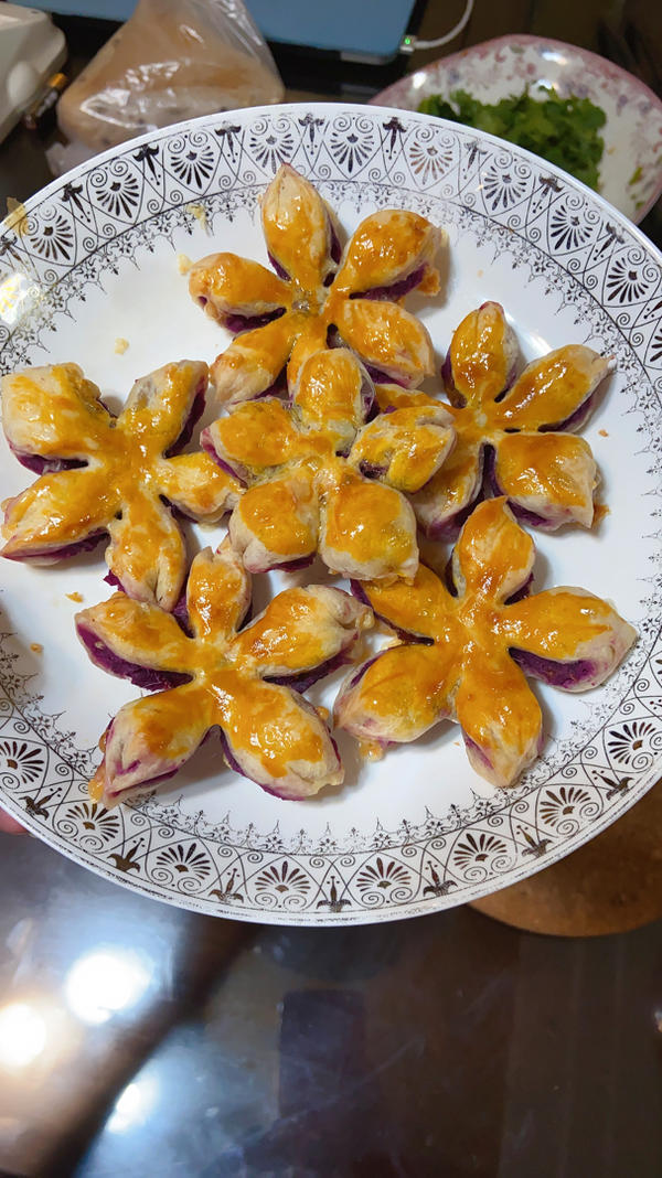 手抓饼+紫薯馅系列1⃣️——桃花酥🌸