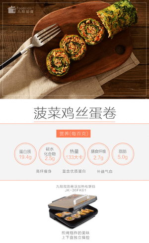 九阳知食丨菠菜鸡丝蛋卷的做法 步骤1